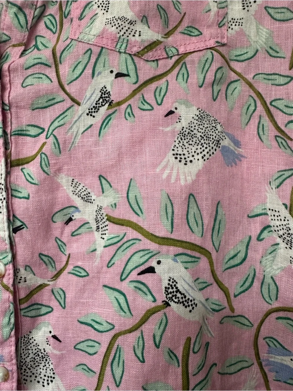 Cynthia Rowley Pink 100% LinenBird Print Button-Down Top - Picture 5 of 9